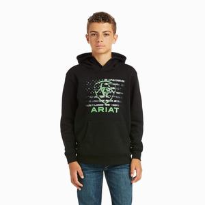 Kids' Ariat Basic Hoodie Black Green | ODZN-95064