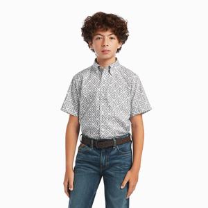 Kids' Ariat Baylor Classic Fit Shirts White | FRGS-93846