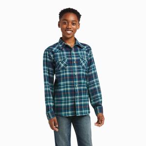 Kids' Ariat Hastings Retro Fit Shirts Turquoise | PEXB-23690