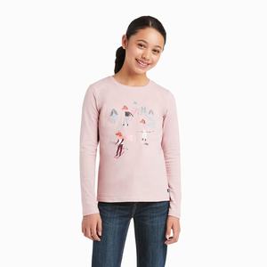 Kids' Ariat Powder Ponies Polo Shirts Grey Rose | EKJL-73201