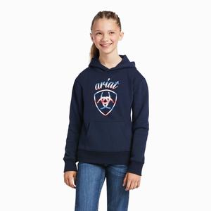 Kids' Ariat REAL Serape Logo Hoodie Navy | ZESU-15296