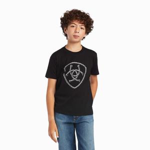 Kids' Ariat Rope Shield Polo Shirts Black | GETW-54872
