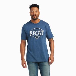 Men's Ariat 93 Shield Polo Shirts Blue | PRGL-41928