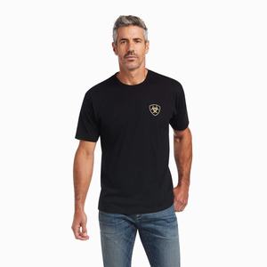 Men's Ariat Arrowhead Polo Shirts Black | NAXV-30986