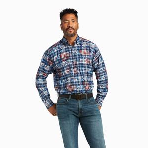 Men's Ariat August Classic Fit Shirts Blue | XFWM-53729