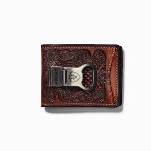 Men's Ariat Bifold W/ Clip Diamond Plate Wallets Brown | JMUX-74819