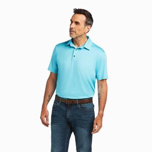 Men's Ariat Charger 2.0 Fitted Polo Shirts Blue | JDRM-08512