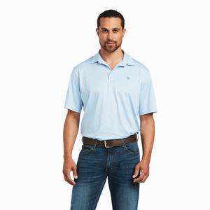 Men's Ariat Charger 2.0 Polo Shirts Blue | UQJN-32654