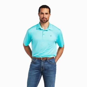 Men's Ariat Charger 2.0 Polo Shirts Turquoise | CAEX-92418