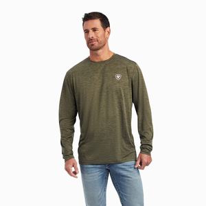 Men's Ariat Charger Camo Flag Polo Shirts Olive | DUHC-06193