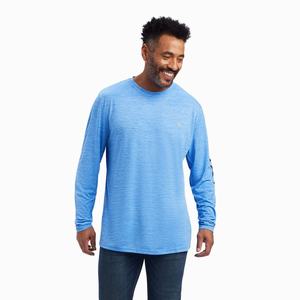 Men's Ariat Charger Logo Polo Shirts Blue | WUIO-45630