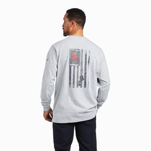 Men's Ariat FR Dog Tags Shirts Grey | GZCW-41906