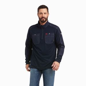 Men's Ariat FR DuraLight 1/4 Zip Shirts Navy | XLYU-48319