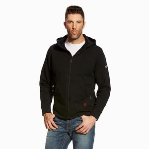 Men's Ariat FR DuraStretch Full Zip Hoodie Black | KHOT-82314