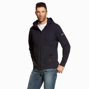 Men's Ariat FR DuraStretch Full Zip Hoodie Navy | MPNU-38574
