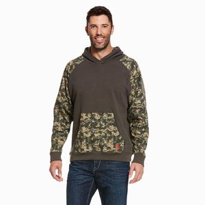 Men's Ariat FR DuraStretch Patriot Hoodie Olive Camo | SJZF-69712