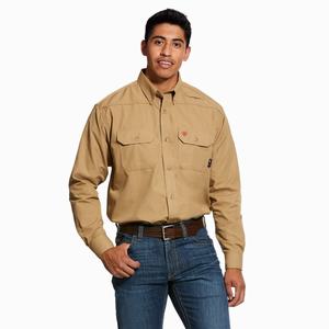 Men's Ariat FR Featherlight Shirts Khaki | BNCU-81054
