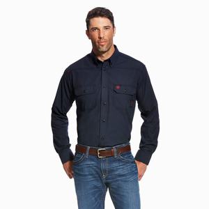 Men's Ariat FR Featherlight Shirts Navy | MJEZ-89107