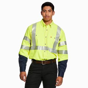 Men's Ariat FR Hi-Vis Shirts Yellow | JEDR-27195