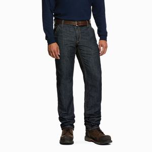 Men's Ariat FR M4 Relaxed Stretch Duralight Workhorse Straight-Fit Jeans Dark Wash | DNRZ-23791