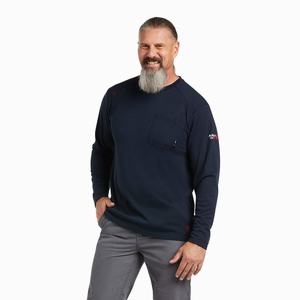 Men's Ariat FR Max Protect Inherent Shirts Navy | JQOM-31702
