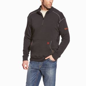 Men's Ariat FR Polartec Fleece 1/4 Zip Hoodie Black | NGAM-04532
