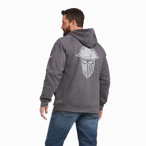 Men's Ariat FR Rev Full Cover Flag Full Zip Shirts Grey | COID-46871