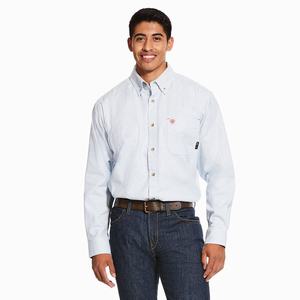 Men's Ariat FR Twill DuraStretch Shirts White Multicolor | ZAJO-26089