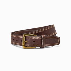 Men's Ariat Gold Buckle Double Stitch Belts Brown | ACRG-14972