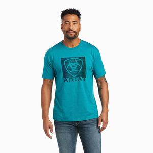 Men's Ariat Gradient Polo Shirts Turquoise Green | ZPXW-96075