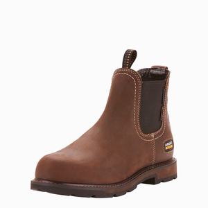 Men's Ariat Groundbreaker Chelsea Waterproof Steel Toe Chelsea Boots Dark Brown | UYQO-59046