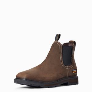 Men's Ariat Groundbreaker Chelsea Wide Square Toe Waterproof Steel Toe Chelsea Boots Dark Brown | DYKR-50139