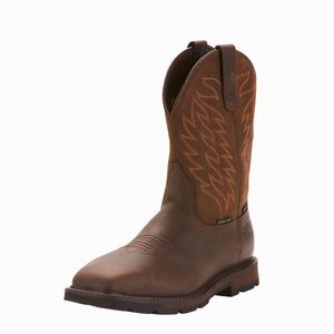 Men's Ariat Groundbreaker Wide Square Toe Waterproof Steel Toe Waterproof Boots Dark Brown | KSBL-08932