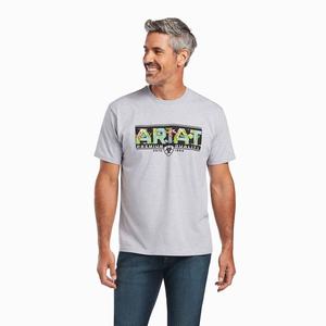 Men's Ariat Hibiscus Polo Shirts Grey | VPHC-48315