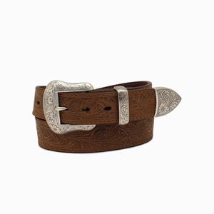 Men's Ariat Leaf Emboss Belts Brown | SYBE-10346