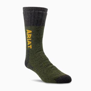 Men's Ariat Marl Thermal Wool Blend 2 Pair Pack Socks Olive | QWDZ-47608