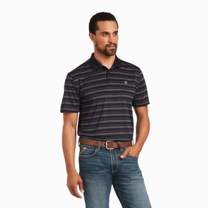 Men's Ariat Ombre Stripe Ftd Polo Shirts Black | AOGI-16953