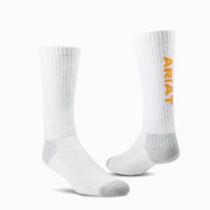 Men's Ariat Premium Ringspun Cotton Mid Calf 3 Pair Pack Socks White | IZHO-05978