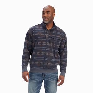 Men's Ariat Printed Overdyed Washed Hoodie Blue | FRZH-01579