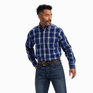 Men's Ariat Pro Series Burke Classic Fit Shirts Dark Blue | QCSY-96703