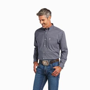 Men's Ariat Pro Series Iker Stretch Classic Fit Shirts Navy Blue | LQCB-57038