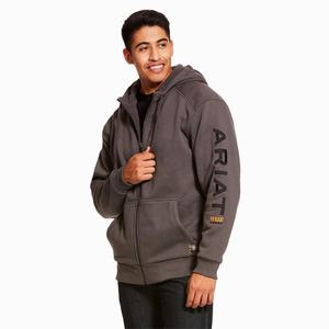 Men's Ariat Rebar All-Weather Full Zip Hoodie Grey | UJFZ-42360