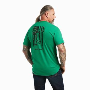 Men's Ariat Rebar Cotton Strong American Outdoors Tops Green | QDLK-42508