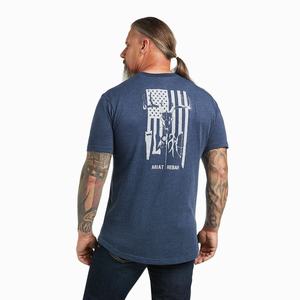 Men's Ariat Rebar Cotton Strong American Outdoors Tops Navy | WPUJ-78502