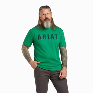 Men's Ariat Rebar Cotton Strong Block Short Sleeve Green | FEJB-40193
