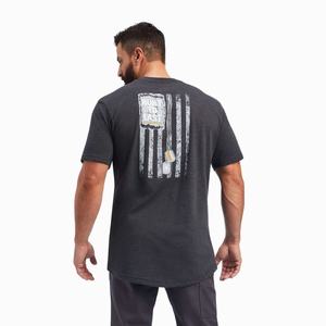 Men's Ariat Rebar Cotton Strong Dog Tags Tops Grey | OGUT-84260
