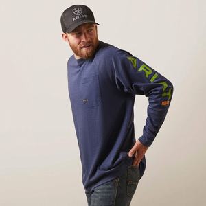 Men's Ariat Rebar Cotton Strong Graphic T Shirts Navy | ABCE-03694