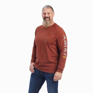 Men's Ariat Rebar Cotton Strong Graphic T Shirts Pink / Light Grey | TXPC-76485