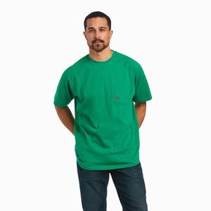 Men's Ariat Rebar Cotton Strong Short Sleeve Green | HQIA-84705