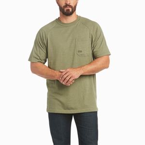 Men's Ariat Rebar Cotton Strong Short Sleeve Olive | ORTF-13296